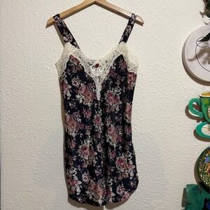 California Dynasty Floral Lace Trim Nightgown Slip Dress S Pink Roses fairy boho